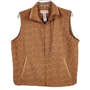 Womens L Compliments Embroidered Zip Vest Brown Lyocell Gorpcore Cabin Core
